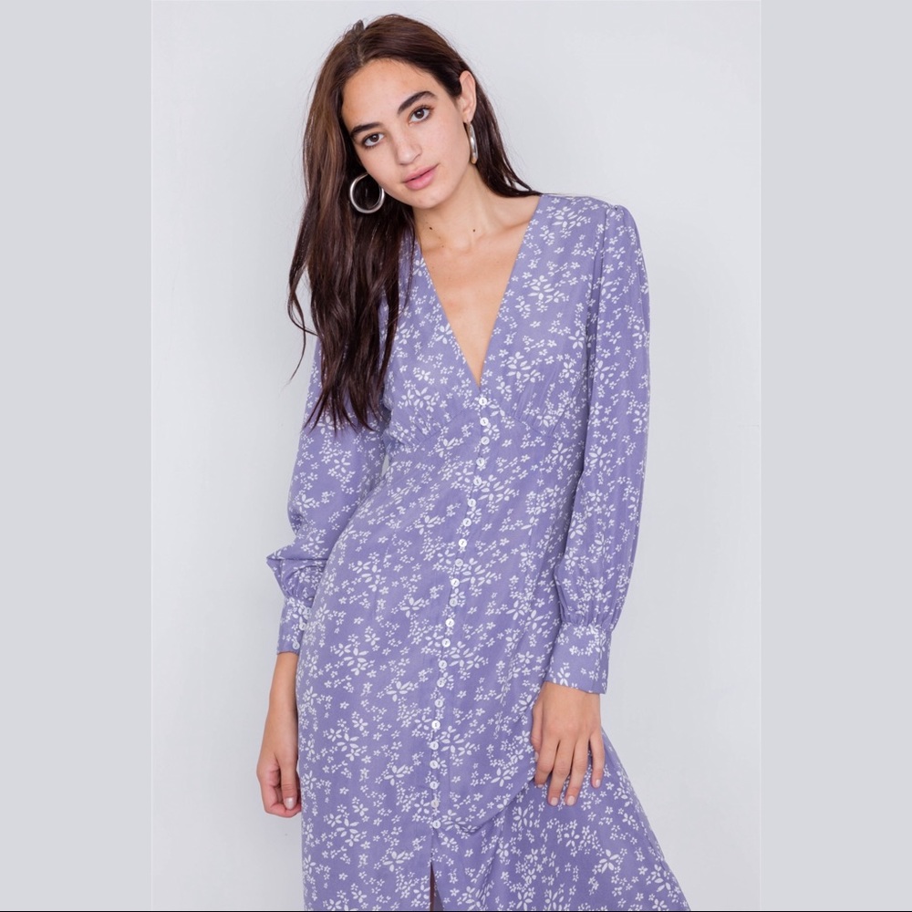 Lavender Long Sleeve Floral Midi Dress - Picture 2 of 4